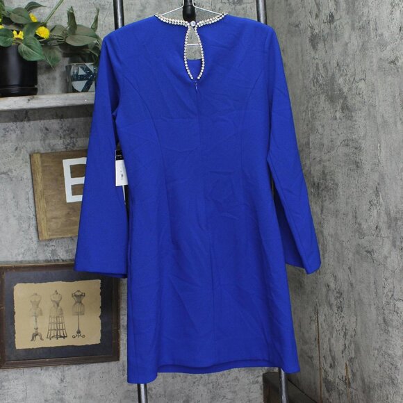 NWT Tahari ASL Womens Rhinestone Trim Shift Dress DAM625-T4 Cobalt Blue 4 - Picture 6 of 10